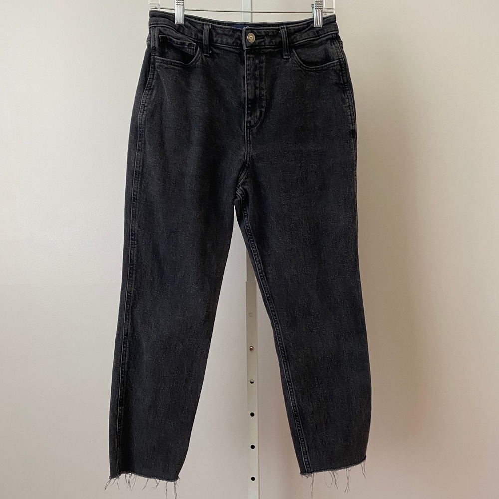 Hollister 9R Black Ultra High-Rise Mom Jean Vintage Stretch Frayed Hem Denim
